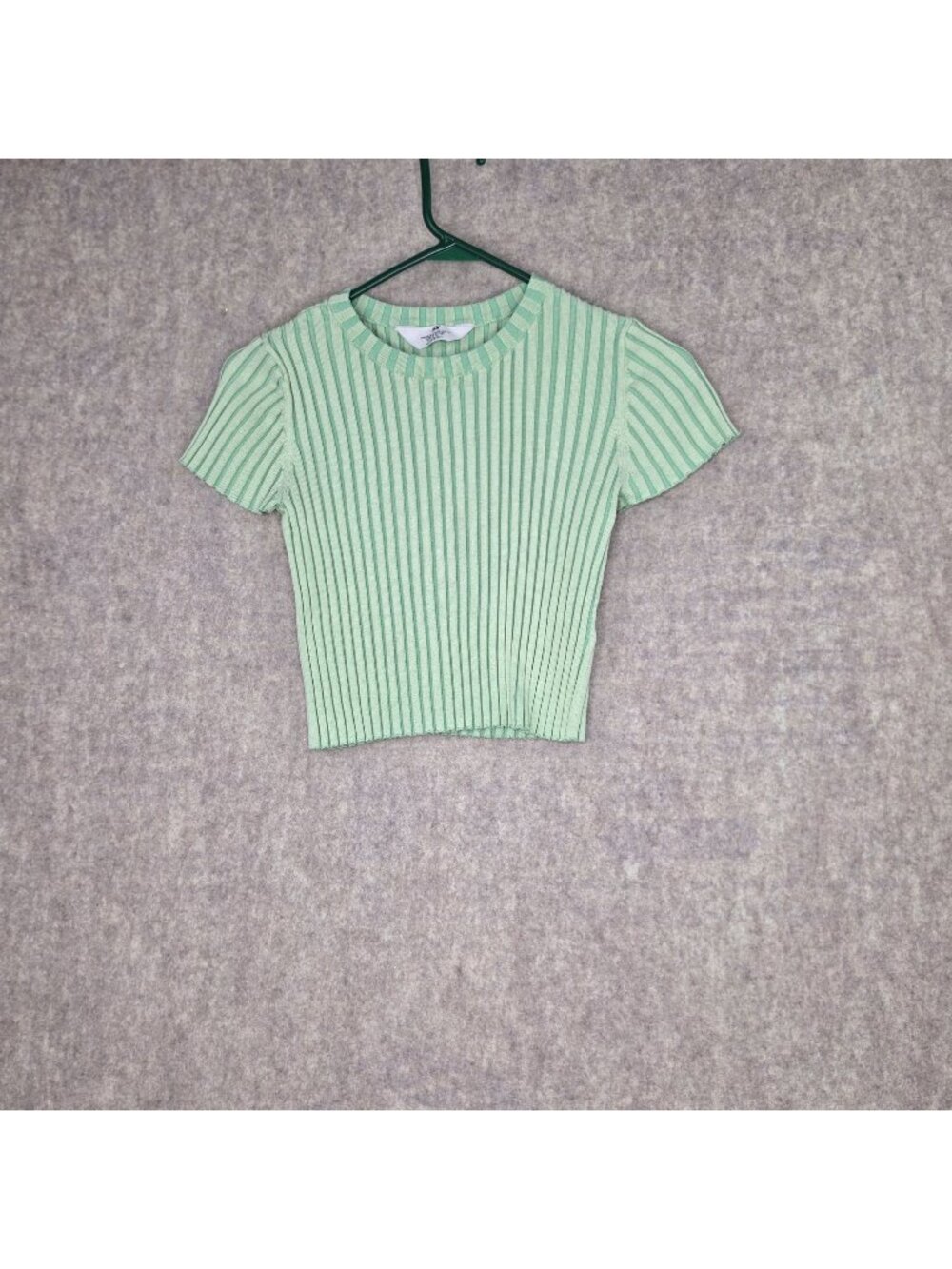 H&M Girls Ribbed Stretch Cropped T-Shirt Mint Green Size 12-14 Years Viscose